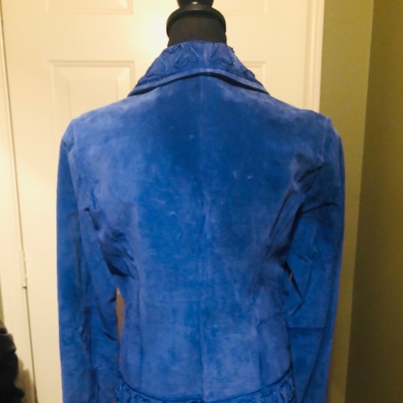 Beautiful Bamboo Embroidered Blue Suede Jacket - Picture 8 of 9